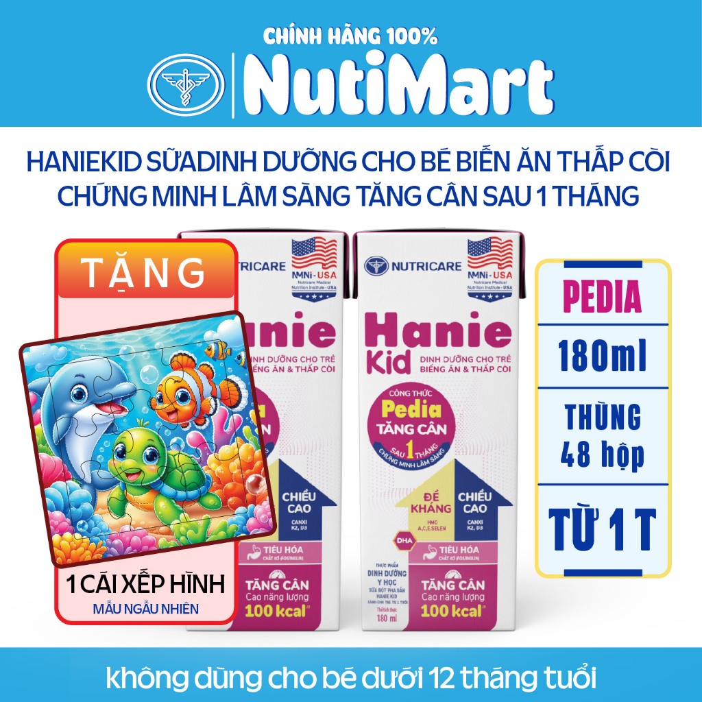 Sữa công thức pha sẵn Hanie Kid Nutricare dinh dưỡng cho bé biếng ăn và thấp còi