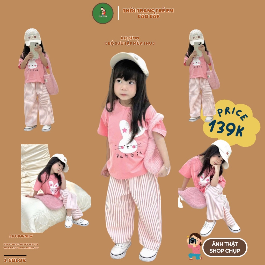 Quần áo bé gái DILOVE Đồ bộ cho bé gái mùa hè Set bộ cho bé gái ngắn tay chất liệu Cotton Bộ quần áo