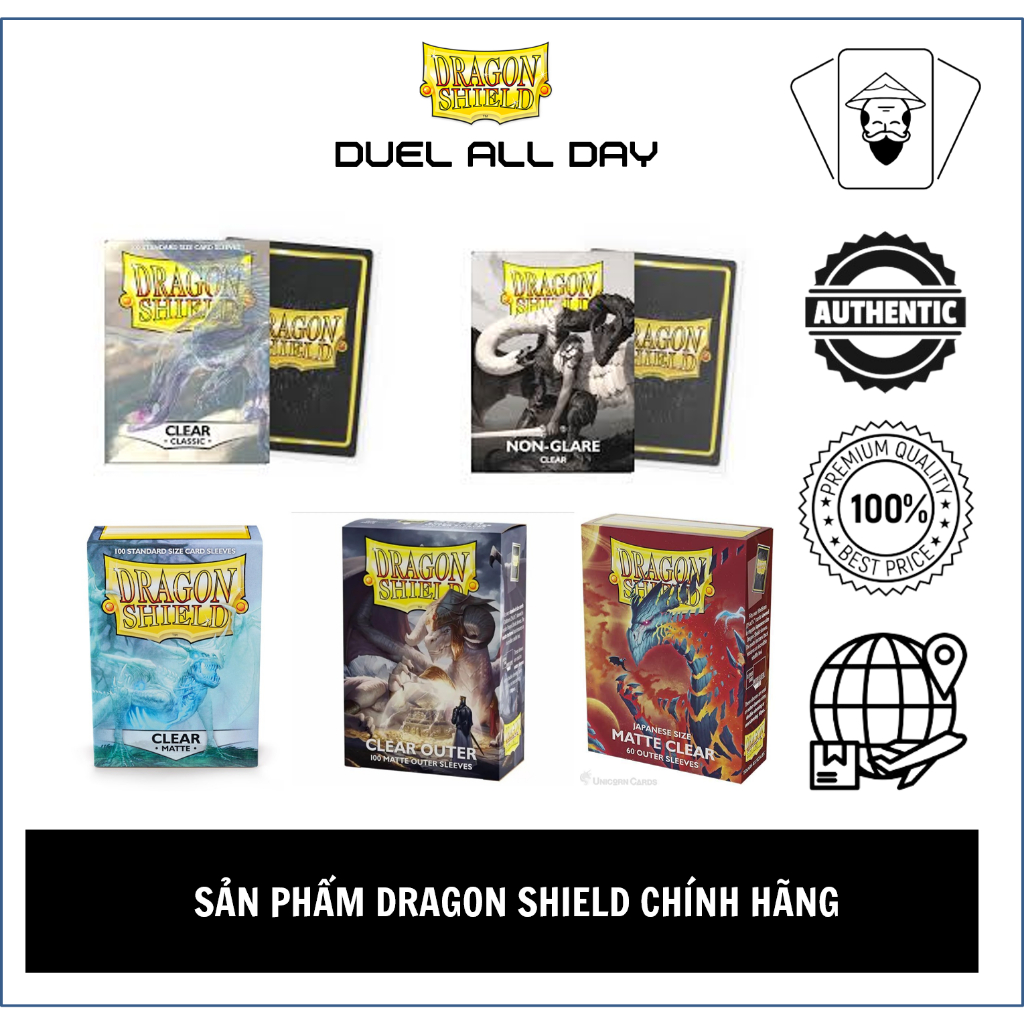 Bọc Bài Chính Hãng Dragon Shield Yugioh-Vanguard-Pokemon- One Piece: Clear - Matte Outer Sleeves