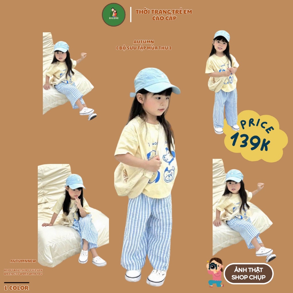 Quần áo bé gái DILOVE Đồ bộ cho bé gái mùa hè Set bộ cho bé gái ngắn tay chất liệu Cotton Bộ quần áo