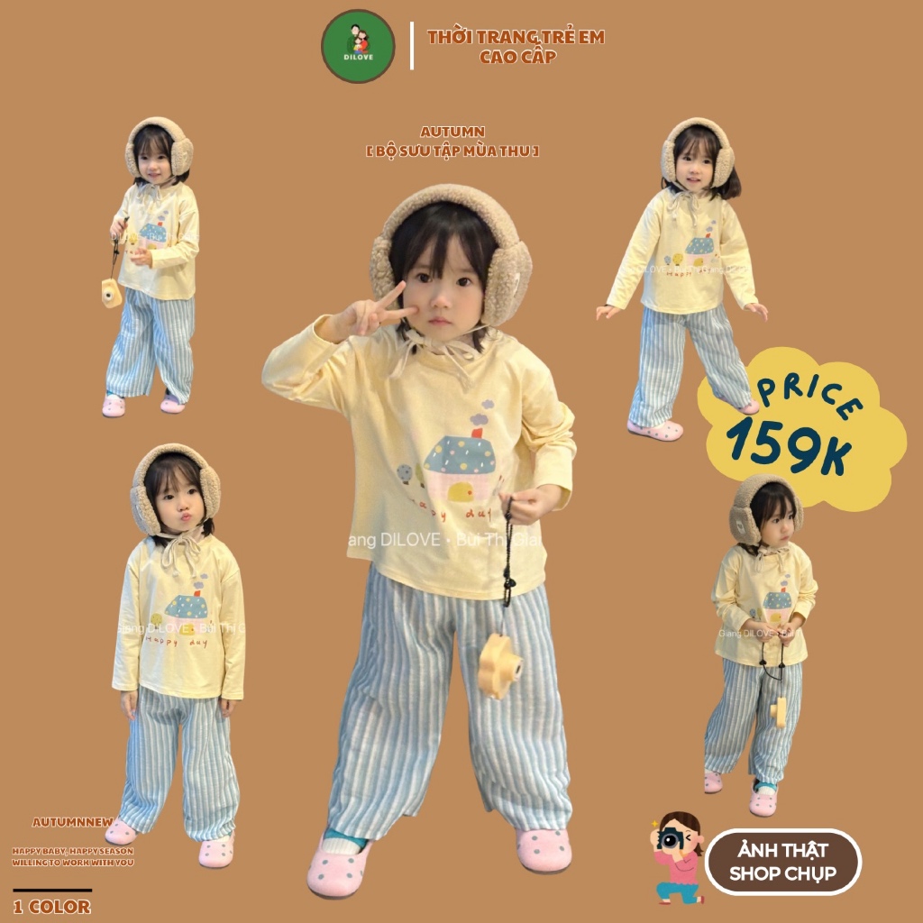 Bộ quần áo dài tay cho bé DILOVE Đồ bộ cho bé gái mùa thu Set bộ cho bé gái dài tay chất liệu Cotton