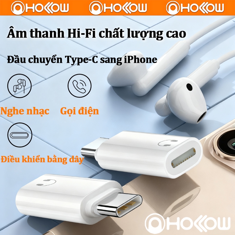 Cổng chuyển tai nghe iOS/Type-C, âm thanh rõ, tương thích smartphone và tablet iPhone Samsung Xiaomi