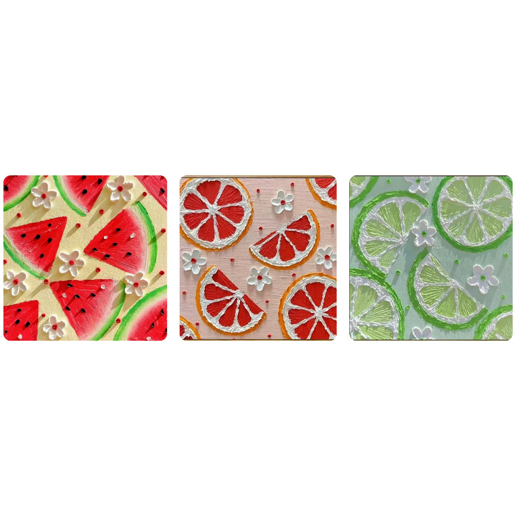 Bộ 3 tranh thêu chữ thập Hoa quả sơn dầu 9ct vải kim tuyến kt 60x60/bức