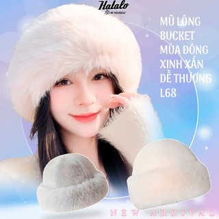  Mũ bucket lông nữ trùm đầu mùa đông thời trang Nón lông phong cách Mông Cổ ấm áp dễ thương 