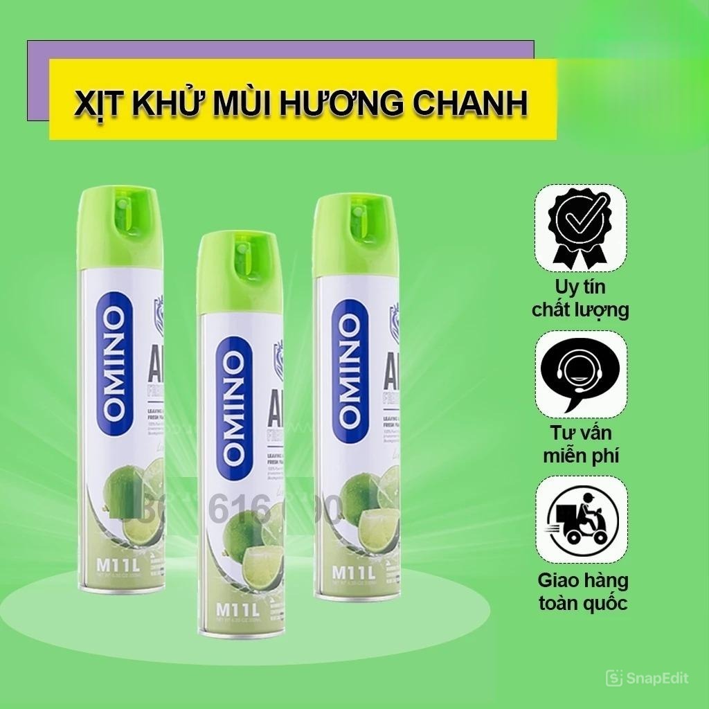 [Top Value] Chai Xịt Thơm Khử Mùi Nội Thất Ô Tô OMINO M11L Hương Chanh 330ml Chống Say Xe - Chính Hã