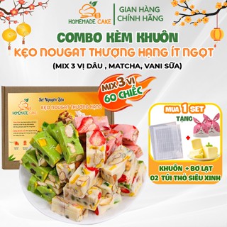   Tặng Khuôn  Set Kẹo Nougat Thượng Hạng 60-70 viên Set Làm Kẹo Hạnh Phúc mix 3 vị siêu hạt ít ngọt 