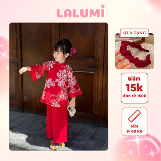  TẶNG BỜM  Áo dài cách tân hoạ tiết thêu hoa trắng vải lụa phối voan cho mẹ và bé gái LALUMI KIDS 