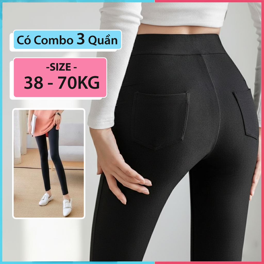 [ Combo 2 quần ] QUẦN LEGGING NỮ COTTON 4 TÚI CAO CẤP ÔM TÔN DÁNG DÀI LƯNG CAO DÀY DẶN CO GIÃN 4 CHI