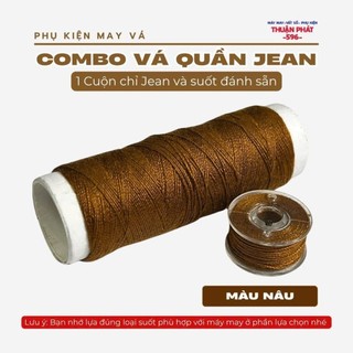 Cuộn Chỉ Jean và Suốt Chỉ Jean Cùng Màu - Dùng Để May, Lên Lai Quần Jean, May Túi,...
