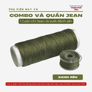 Cuộn Chỉ Jean và Suốt Chỉ Jean Cùng Màu - Dùng Để May, Lên Lai Quần Jean, May Túi,...