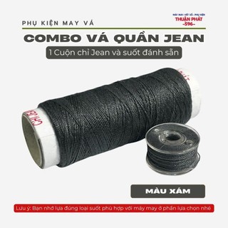 Cuộn Chỉ Jean và Suốt Chỉ Jean Cùng Màu - Dùng Để May, Lên Lai Quần Jean, May Túi,...