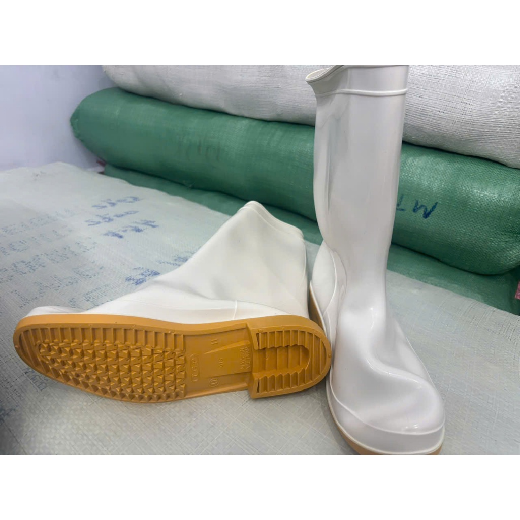 Ủng cao su trắng đế vàng chống nước, Ủng nhựa trắng TGP thủy sản, làm vườn, Ủng bảo hộ loại tốt