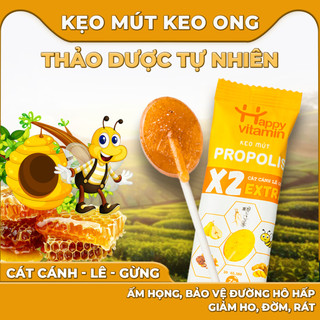  Kẹo mút Keo Ong EXTRA Kẹo Ngậm Ho cho Bé  - Happy Vitamin - Thảo dược thiên nhiên Hỗ trợ ngừa ho long đờm viêm họng 