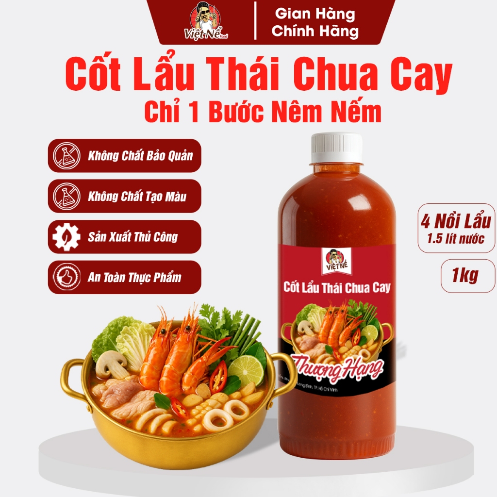 Chai 1kg - Cốt Lẩu Thái Chua Cay – Tiện Lợi Chỉ 1 Bước Làm Lẩu Thái, Ốc Hấp Thái, Ngao Hấp Thái, Bún