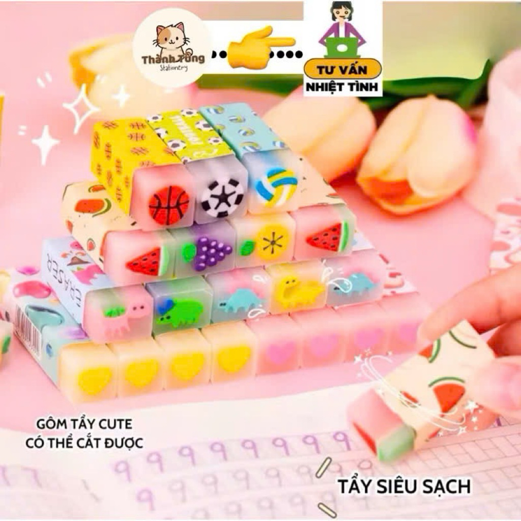 sét 3 cục tẩy bút chì 2B thỏi nhiều hình siêu sạch, gôm tẩy chì có hương thơm ít cặn giá rẻ nhất