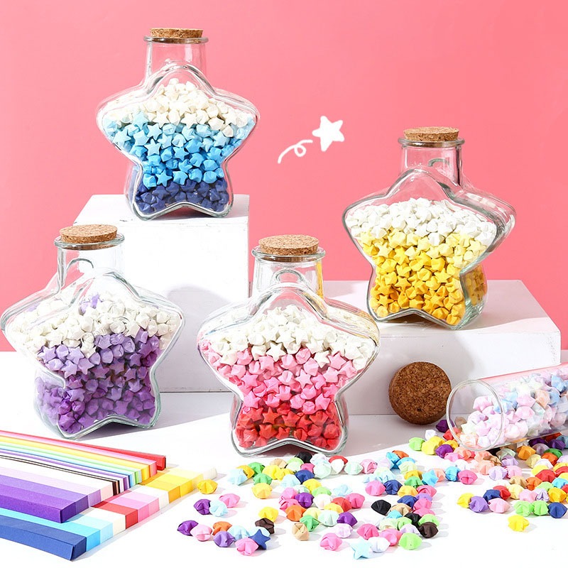 Giấy gấp sao các mẫu 210-1350 tờ, viên nhộng chứa giấy ghi chú đựng lọ điều ước - Baystore