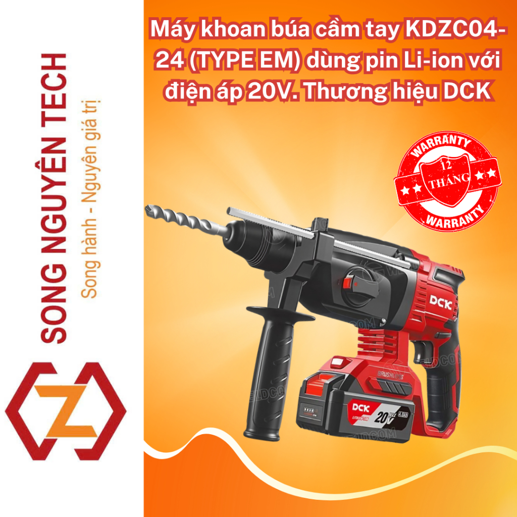 Máy khoan búa cầm tay KDZC04-24 (TYPE EM) dùng pin Li-ion với điện áp 20V. Thương hiệu DCK