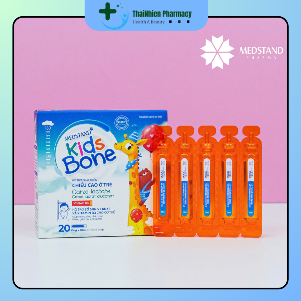 Medstand KidsBone - Canxi hữu cơ D3K2 dạng ống cho bé (hộp 20 ống-mẫu mới)