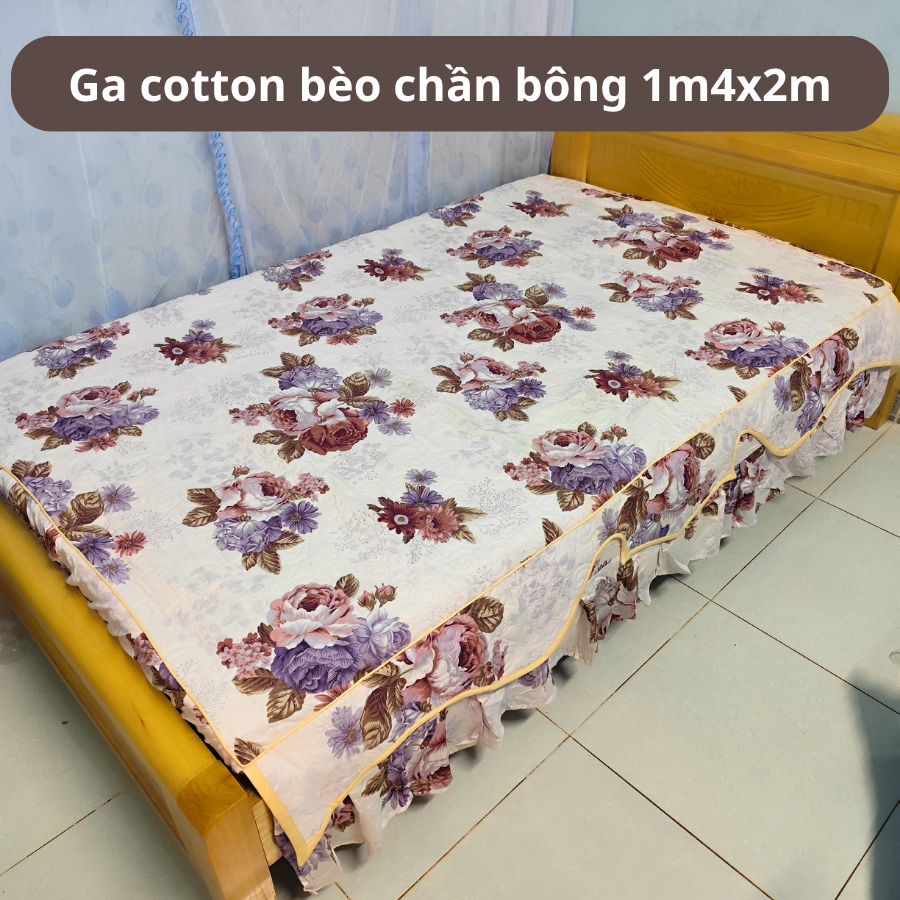 Ga nệm cotton bèo chần bông 1m4 x 2m cho nệm 5-15cm