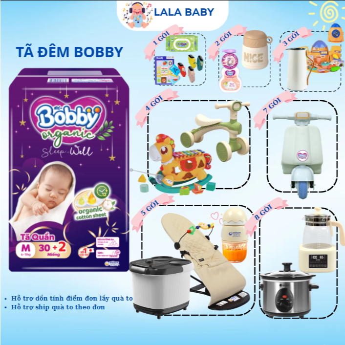 Bỉm đêm cho bé Bobby Organic cao cấp, bỉm bobby quần chính hãng siêu thấm hút đến 12 tiếng