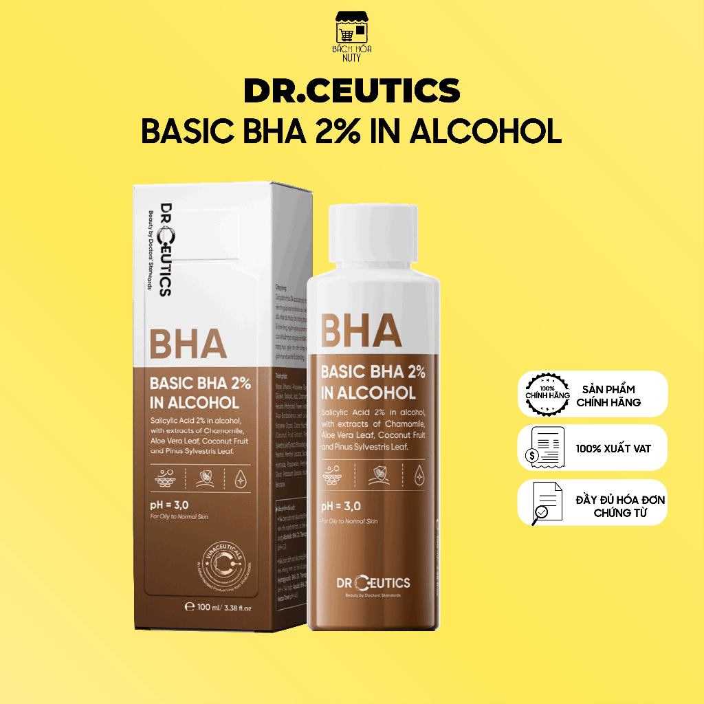 Dung Dịch Tẩy Da Chết DrCeutics Nền Cồn Basic BHA 2% In Alcohol (100ml, 200ml)