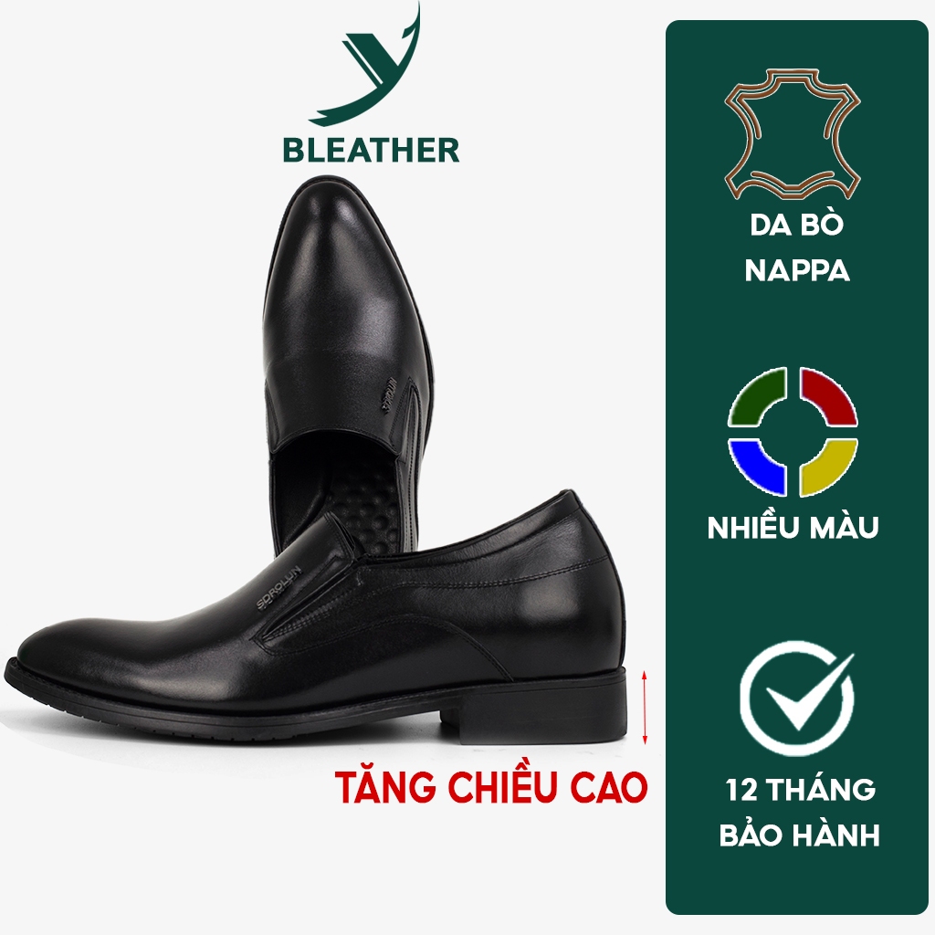 Giày da nam tăng chiều cao da bò nappa cao cấp, giày lười màu đen G111- hộp sang trọng -BH 12 tháng