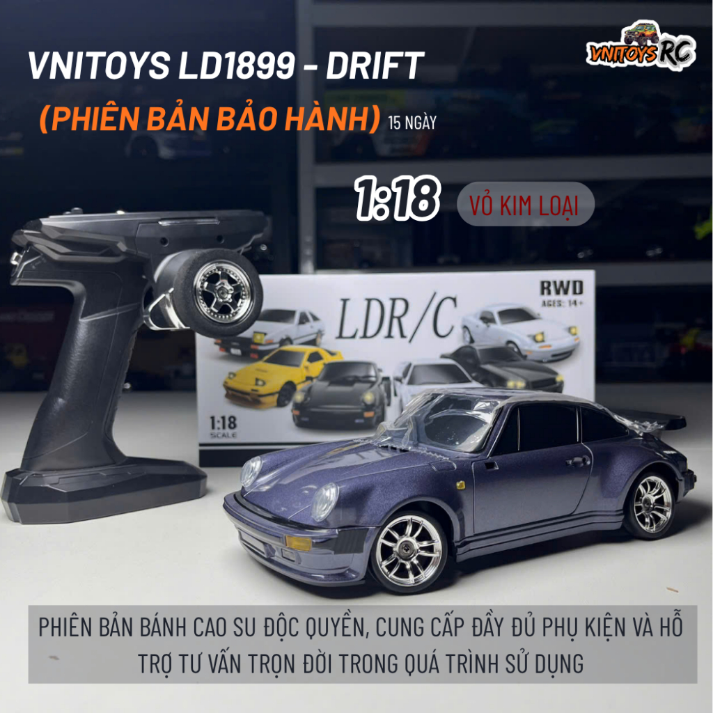 Xe Drift Điều Khiển Từ Xa VNITOYS-LD1898 GRT 911 | Vỏ Hợp Kim, Drift Cầu Sau, Gyro Cân Bằng, Servo Đ