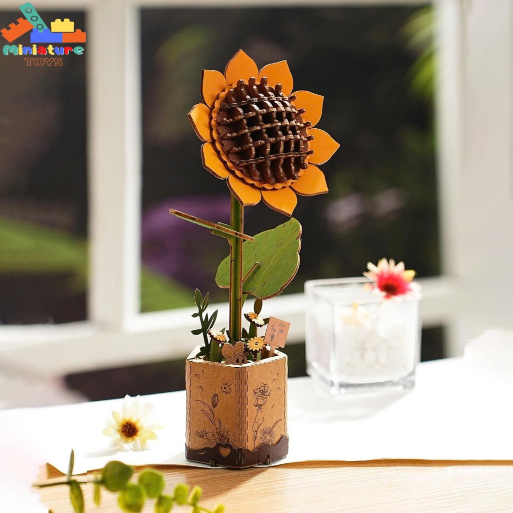 Mô hình hoa gỗ tự lắp ghép 3D DIY Robotime Rowood | Sunflower Wooden Flower Puzzle TW011