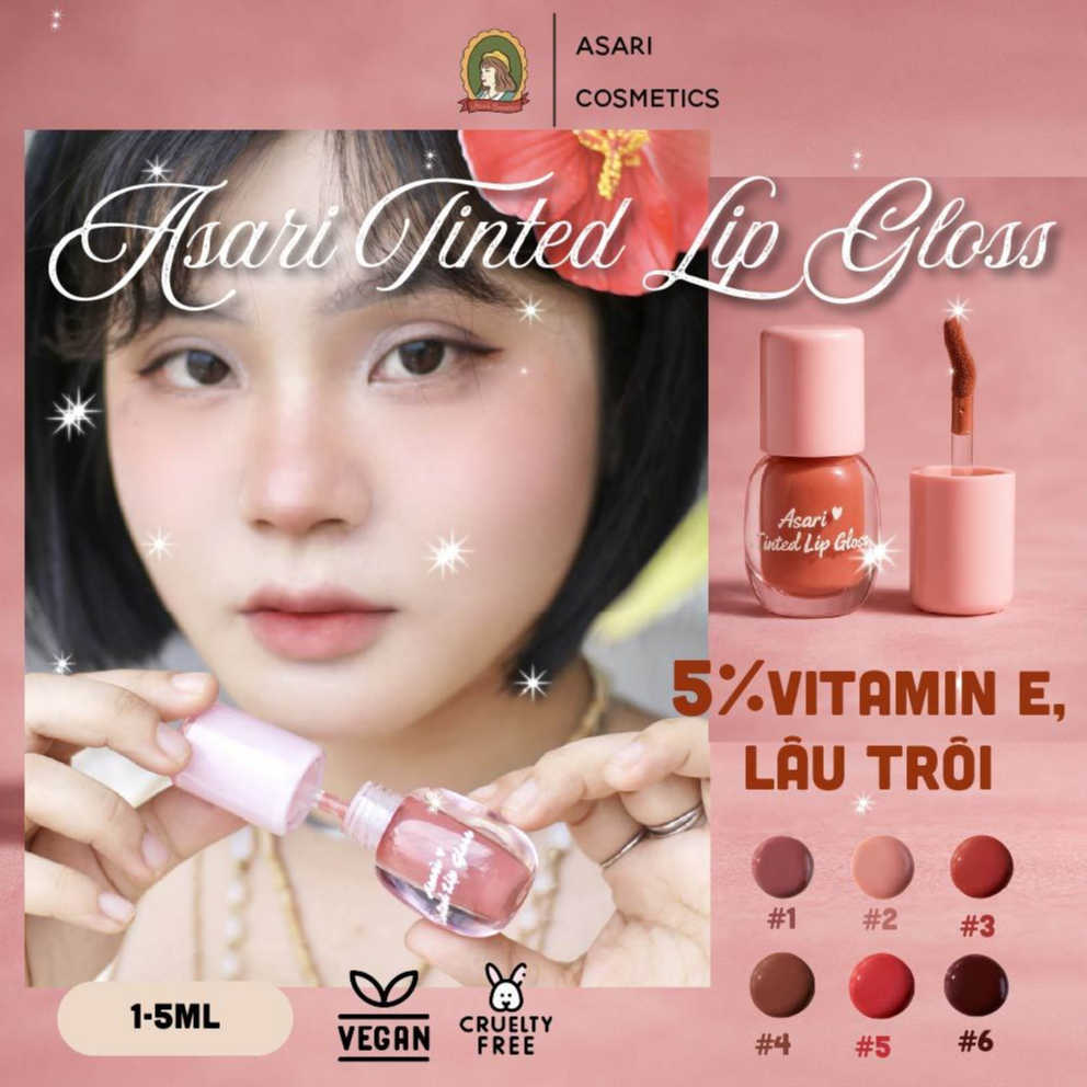 [1-5ml- mẫu mới] Son tint nhung Asari Tinted Lip Gloss an toàn, không chì handmade Asari Cosmetics