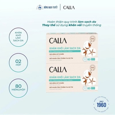 QUÀ TẶNG KHÔNG BÁN - Combo 2 hộp khăn khô Bông Bạch Tuyết làm sạch da Calla đa năng 80 miếng/hộp