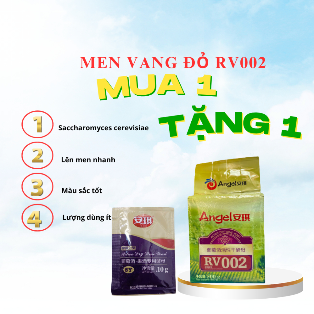 [ date 9/2027] Mua 1 tặng 1 gói men SY 10g Men  rượu Vang Đỏ RV002  Gói 500g ( dùng cho nho đỏ, táo,