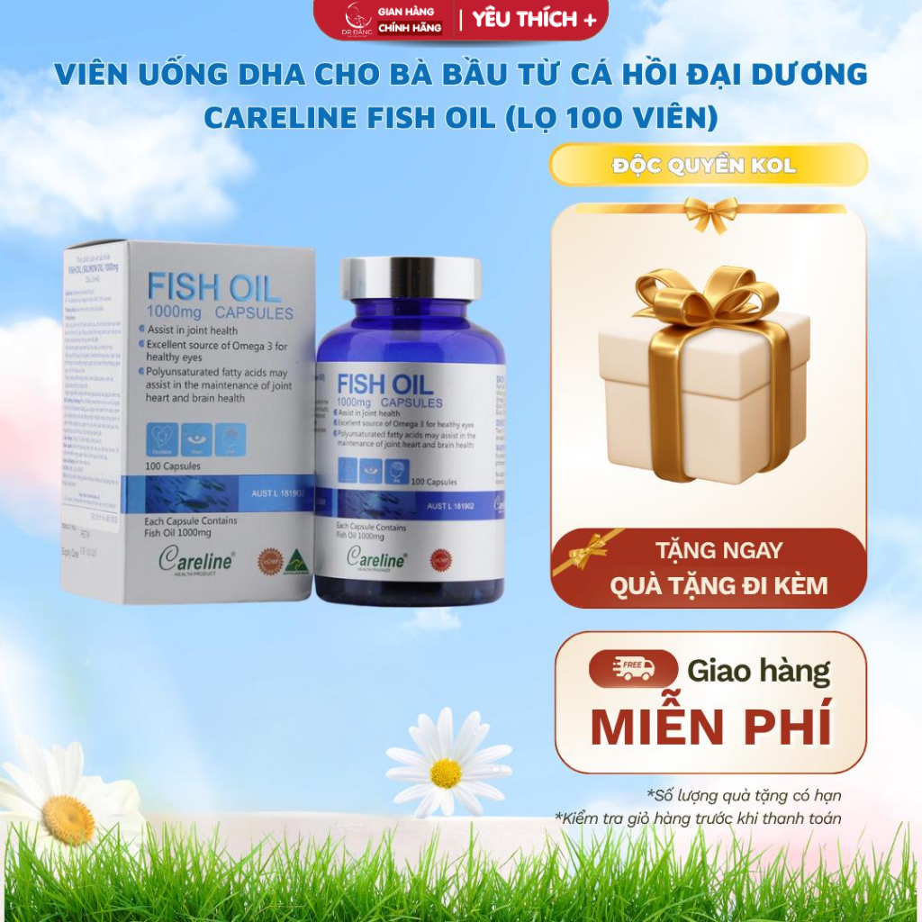 [Bác Sĩ Đăng] Viên uống DHA Cho Bà Bầu Từ Cá Hồi Đại Dương Careline Fish Oil (Lọ 100 viên)