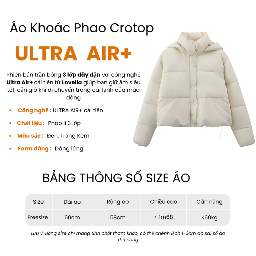 Áo Khoác Phao Béo Nữ Lovella Dáng Lửng Chần Bông 3 Lớp Ultra Air + Giữ Ấm Chắn Gió Tốt | BigBuy360 - bigbuy360.vn