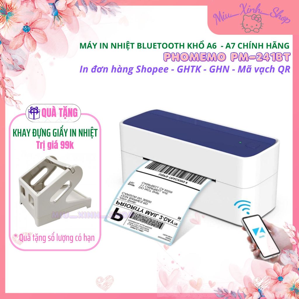 💞Chính hãng💞 Máy in nhiệt bluetooth Phomemo PM-241BT TP-150BT in đơn hàng shopee, GHTK, GHN, mã vạch