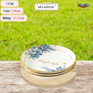 Combo đĩa gốm sứ 15.5cm hạo tiết hoa Simple, Dĩa gốm sứ 6 inch