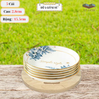 Combo đĩa gốm sứ 15.5cm hạo tiết hoa Simple, Dĩa gốm sứ 6 inch