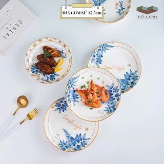 Combo đĩa gốm sứ 15.5cm hạo tiết hoa Simple, Dĩa gốm sứ 6 inch