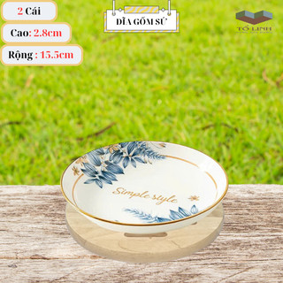 Combo đĩa gốm sứ 15.5cm hạo tiết hoa Simple, Dĩa gốm sứ 6 inch