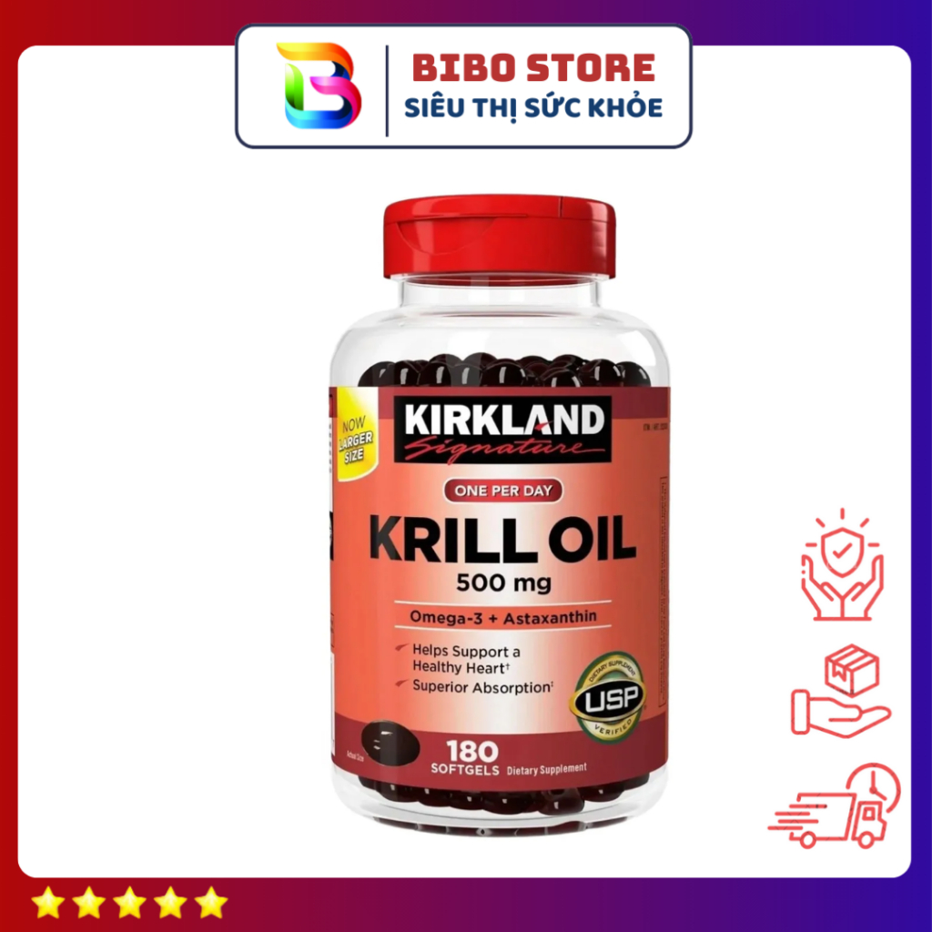 Dầu nhuyễn thể Kirkland Krill Oil Omega3 + Astaxanthin 500mg 180 viên của Mỹ