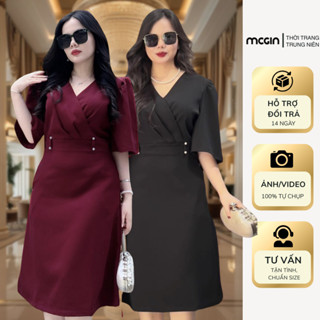 [CG04] Đầm Trung Niên Thiết Kế BigsizeMCGIN Tặng Mẹ,Cổ Chéo Nhún Ngực Dáng Thanh Lịch Sang Trọng