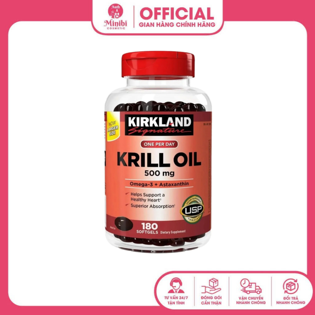 [MẪU MỚI] Dầu Nhuyễn Thể Kirkland Krill Oil 500mg Của Mỹ 180v