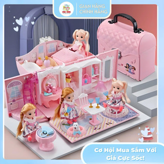  Ngôi nhà búp bê thiết kế dạng túi xách kèm 2 búp bê đồ chơi búp bê dễ thương cho bé gái 