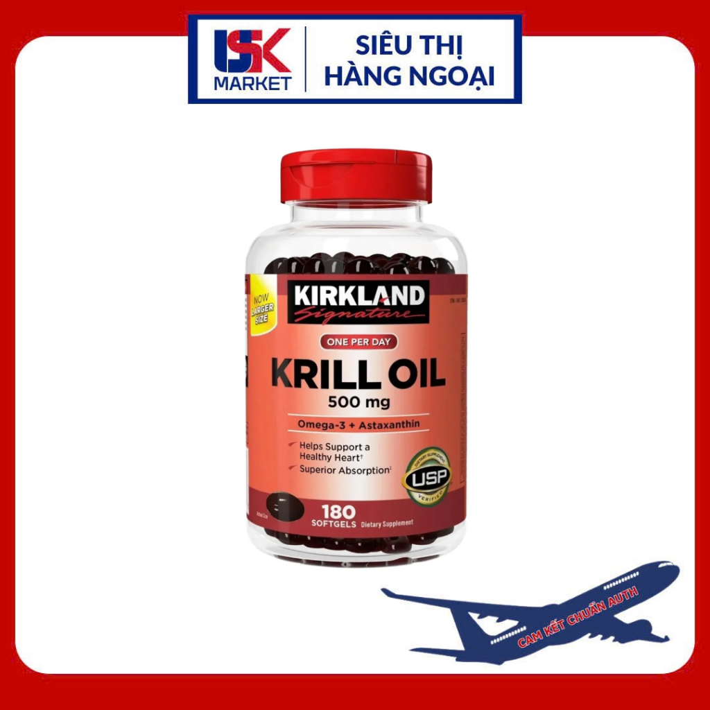 [MẪU MỚI] Dầu Nhuyễn Thể Kirkland Krill Oil 500mg Của Mỹ 180v - Hỗ trợ thị lực và bảo vệ tim mạch