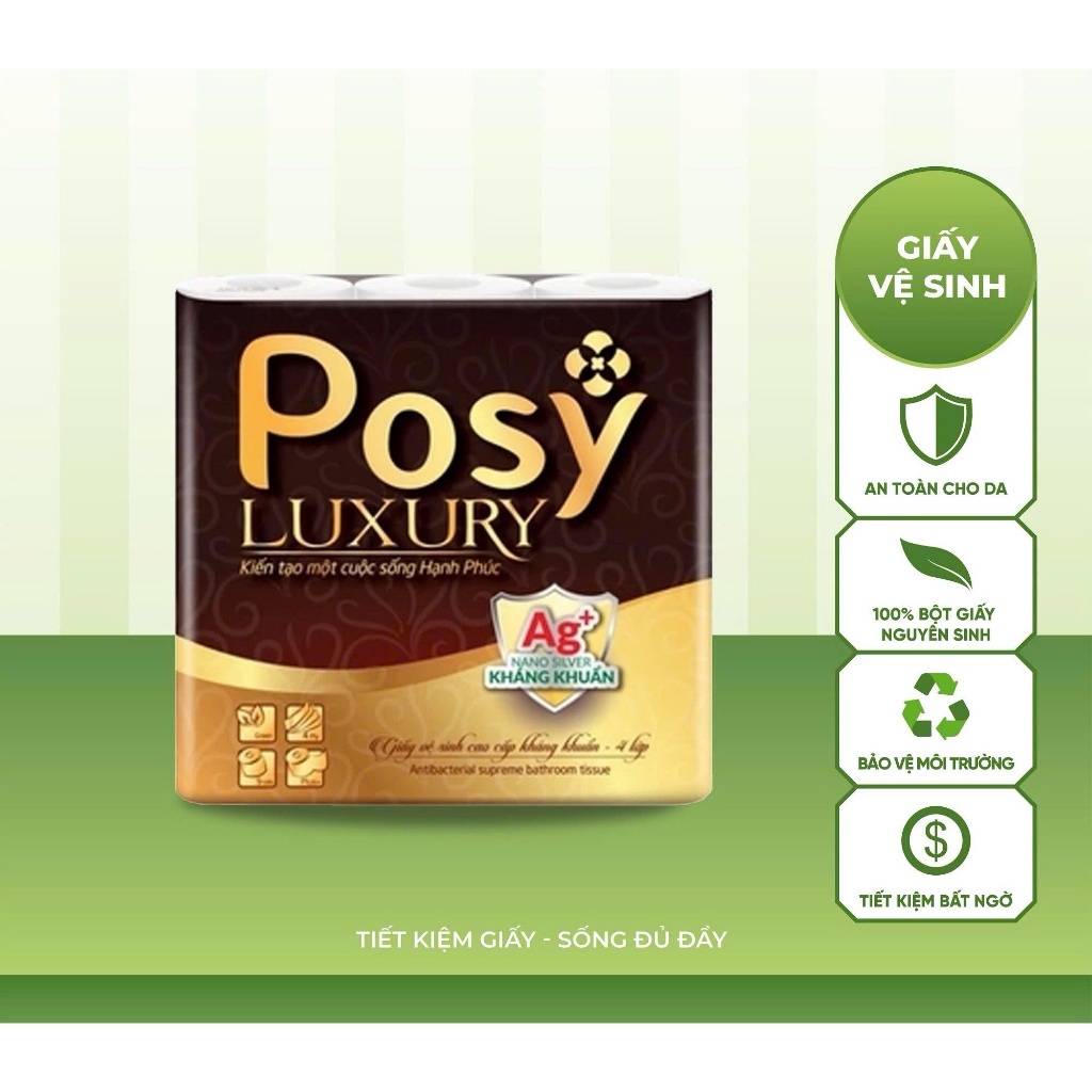 giấy vệ sinh MỀM DỊU -   POSY LUXURY 9 cuộn 4 lớp, dai, dày và mềm mịn hơn