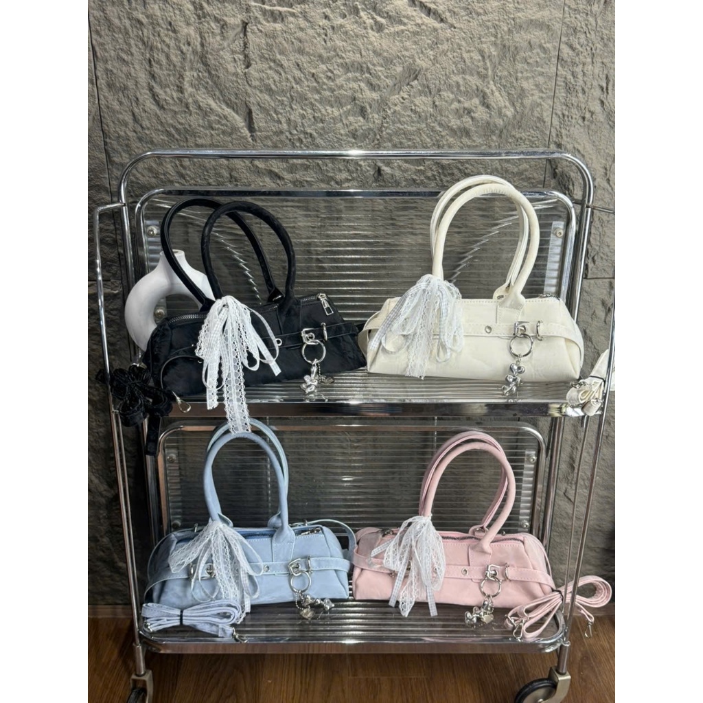 Túi Xách Nữ Chất Da Nhung Xách Tay Đeo Vai Đeo Chéo Kèm Nơ Ren Và Charm Trái Tim - HT464 | BigBuy360 - bigbuy360.vn