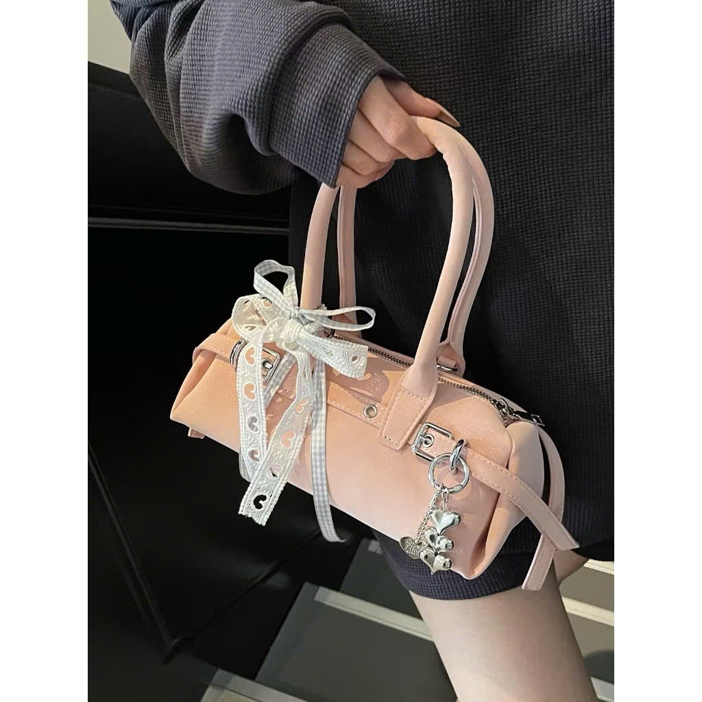 Túi Xách Nữ Chất Da Nhung Xách Tay Đeo Vai Đeo Chéo Kèm Nơ Ren Và Charm Trái Tim - HT464 | BigBuy360 - bigbuy360.vn