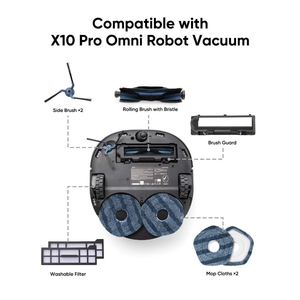 Bộ phụ tùng thay thế cho robot hút bụi eufy X10 Pro Omni, chổi lăn có lông và cao su, tấm bảo vệ chổ