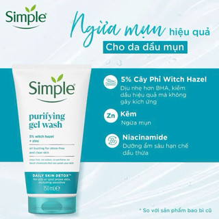  Sữa rửa mặt Simple ngừa mụn kiềm dầu giảm bóng nhờn Purifying Gel Wash 150ml 