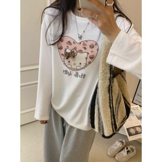  Áo thun dài tay may nơ nổi họa tiết da beo trái tim kitty 3 màu peonyb - sweater thun tăm form rộng oversize đẹp 