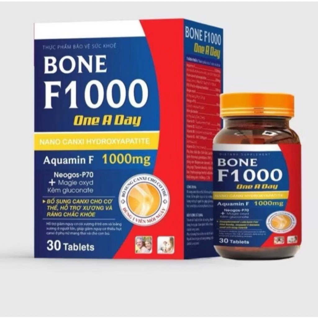 viên uống Bone F1000- Bổ sung canxi nano và AquaminF chắc khoẻ xương và phát triển chiều cao ( lọ 30